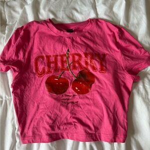 SHEIN Cherry Graphic Pink Cropped Tee